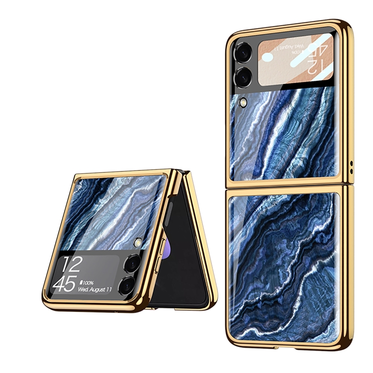 

For Samsung Galaxy Z Flip3 5G GKK Marble Pattern Electroplating Glass Phone Case(Marble 01)