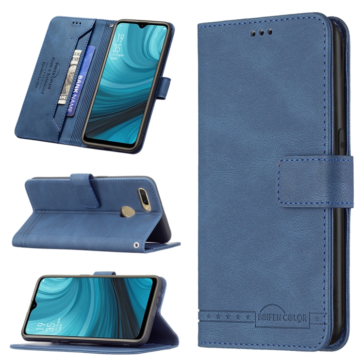 

For OPPO A7 Magnetic Clasp RFID Blocking Anti-Theft Leather Case with Holder & Card Slots & Wallet(Blue)