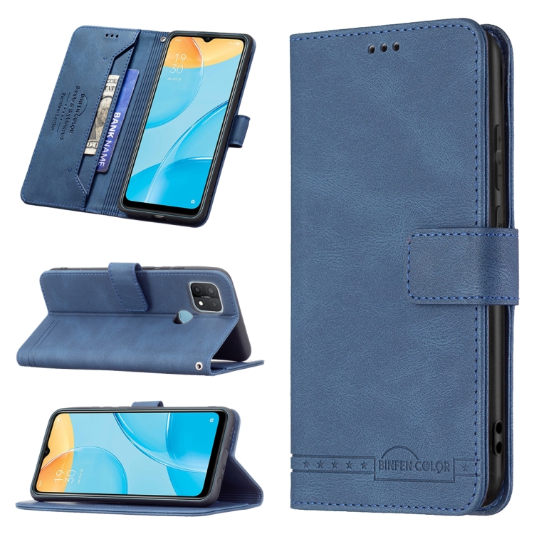 

For OPPO A15 Magnetic Clasp RFID Blocking Anti-Theft Leather Case with Holder & Card Slots & Wallet(Blue)