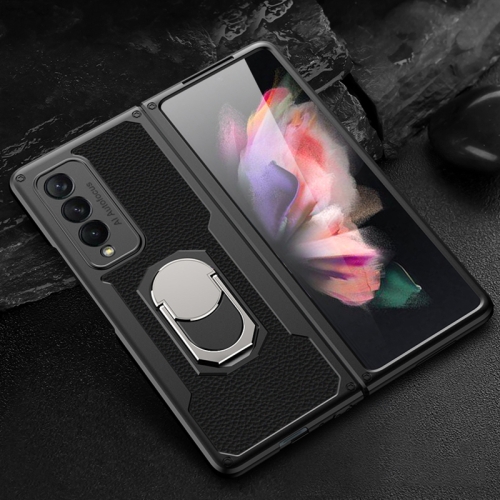 

For Samsung Galaxy Z Fold3 5G GKK Foldable Camouflage Armor PC Phone Case with Ring Holder(Litchi Texture)