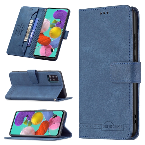 

For Samsung Galaxy A51 Magnetic Clasp RFID Blocking Anti-Theft Leather Case with Holder & Card Slots & Wallet(Blue)