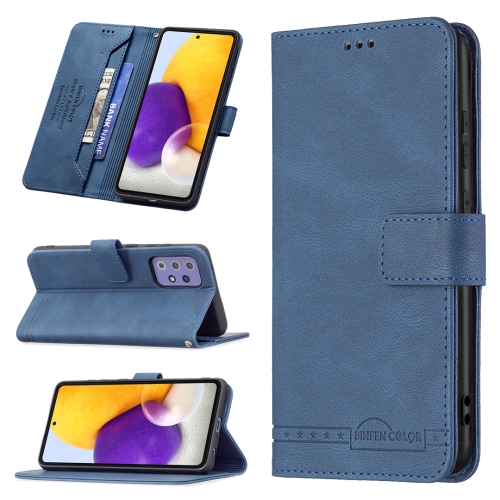 

For Samsung Galaxy A72 Magnetic Clasp RFID Blocking Anti-Theft Leather Case with Holder & Card Slots & Wallet(Blue)