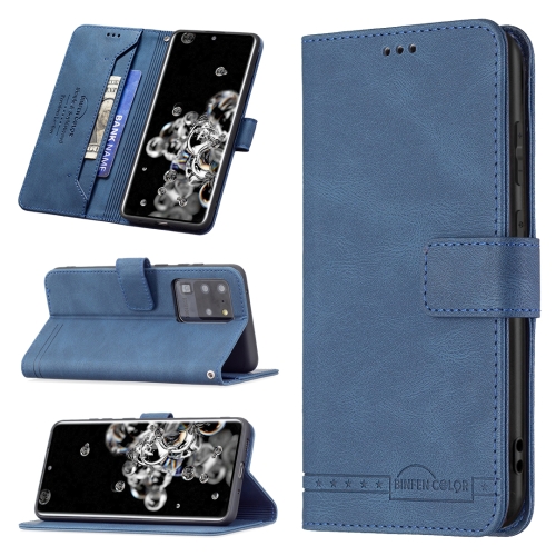 

For Samsung Galaxy S20 Ultra Magnetic Clasp RFID Blocking Anti-Theft Leather Case with Holder & Card Slots & Wallet(Blue)