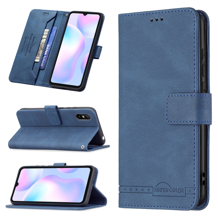 

For Xiaomi Redmi 9A Magnetic Clasp RFID Blocking Anti-Theft Leather Case with Holder & Card Slots & Wallet(Blue)