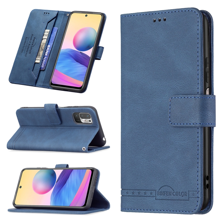 

For Xiaomi Poco M3 Pro / Redmi Note 10 5G Magnetic Clasp RFID Blocking Anti-Theft Leather Case with Holder & Card Slots & Wallet(Blue)