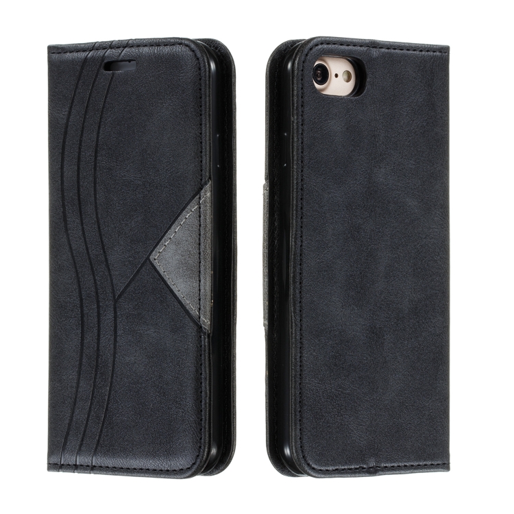 

For iPhone 8 / 7 Splicing Color Magnetic Hem Horizontal Flip Leather Case with Holder & Card Slots(Black)