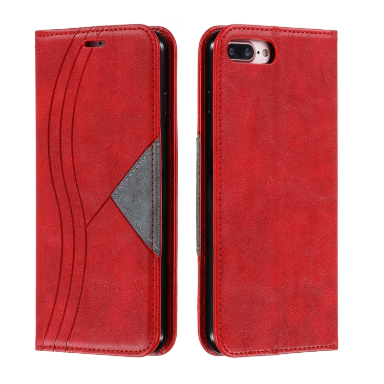 

For iPhone 8 Plus / 7 Plus Splicing Color Magnetic Hem Horizontal Flip Leather Case with Holder & Card Slots(Red)
