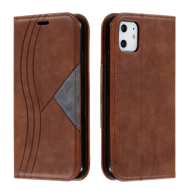 

For iPhone 11 Splicing Color Magnetic Hem Horizontal Flip Leather Case with Holder & Card Slots(Brown)