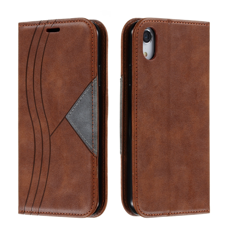 

For iPhone XR Splicing Color Magnetic Hem Horizontal Flip Leather Case with Holder & Card Slots(Brown)