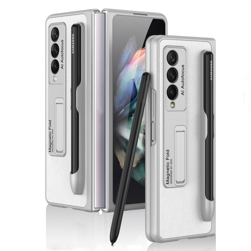 

For Samsung Galaxy Z Fold3 5G GKK Ultra-thin PC + PU Phone Flip Case with Holder & Pen Slot(Silver)