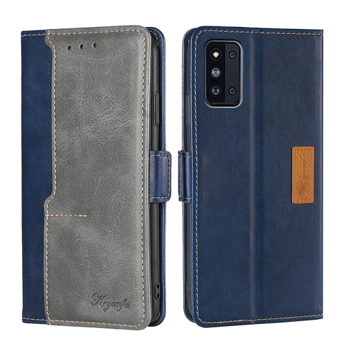 

For Samsung Galaxy F52 5G Retro Texture Contrast Color Buckle Horizontal Flip Leather Case with Holder(Blue+Grey)