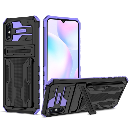 

For Xiaomi Redmi 9A Armor Card PC + TPU Shockproof Phone Case with Card Slot & Invisible Holder(Purple)