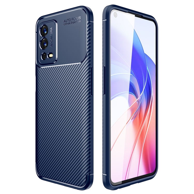

For OPPO A55 4G Carbon Fiber Texture Shockproof TPU Phone Case(Blue)