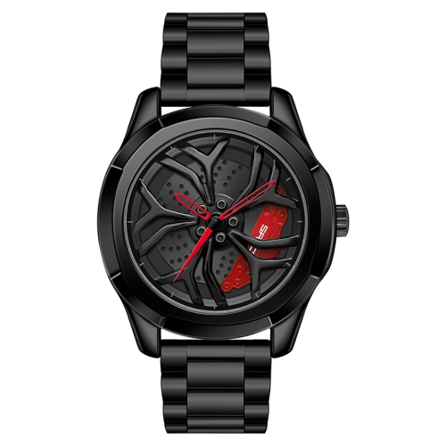 

SANDA 1065 3D Hollow Out Wheel Non-rotatable Dial Quartz Watch for Men, Style:Steel Belt(Black Red)