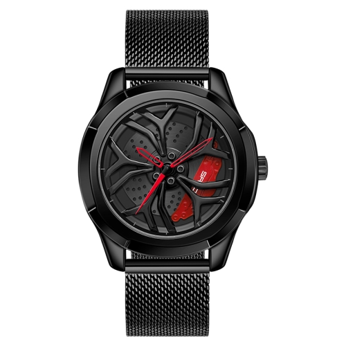 

SANDA 1065 3D Hollow Out Wheel Non-rotatable Dial Quartz Watch for Men, Style:Mesh Belt(Black Red)