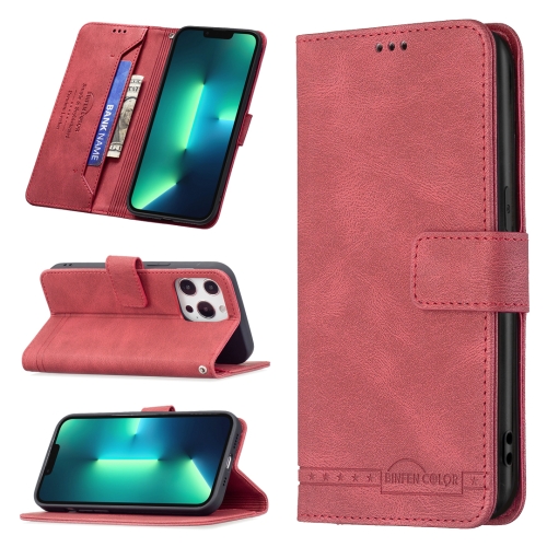 

Magnetic Clasp RFID Blocking Anti-Theft Leather Case with Holder & Card Slots & Wallet For iPhone 13 Pro(Red)