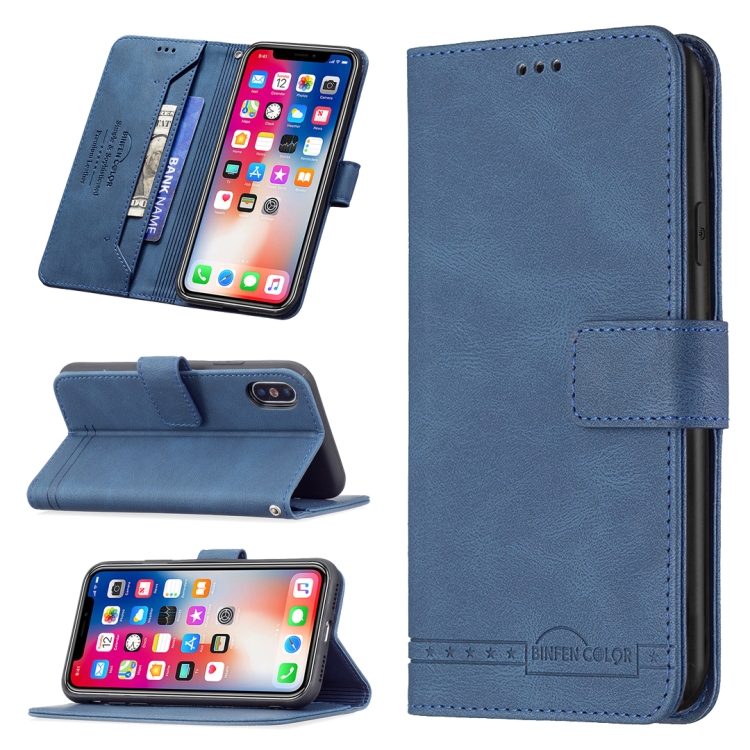 

Magnetic Clasp RFID Blocking Anti-Theft Leather Case with Holder & Card Slots & Wallet For iPhone X / XS(Blue)