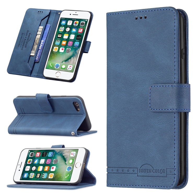 

Magnetic Clasp RFID Blocking Anti-Theft Leather Case with Holder & Card Slots & Wallet For iPhone SE 2020 / 7 / 8(Blue)