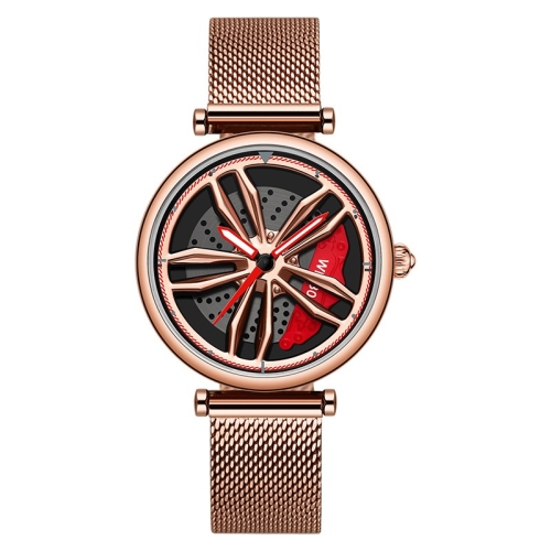 

SANDA 1074 3D Hollow Out Wheel Non-rotatable Dial Quartz Watch for Women, Style:Mesh Belt(Rose Gold)