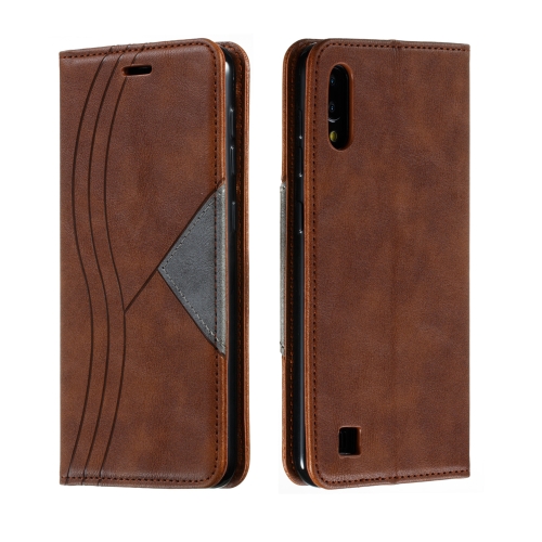 

For Galaxy A10 Splicing Color Magnetic Hem Horizontal Flip Leather Case with Holder & Card Slots(Brown)