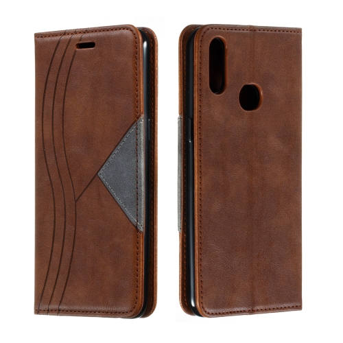 

For Galaxy A10s Splicing Color Magnetic Hem Horizontal Flip Leather Case with Holder & Card Slots(Brown)