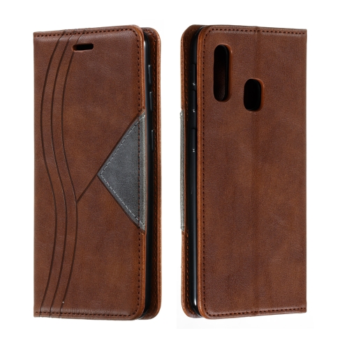 

For Galaxy A20e Splicing Color Magnetic Hem Horizontal Flip Leather Case with Holder & Card Slots(Brown)