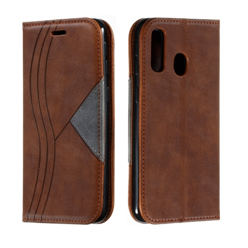 

For Galaxy A40 Splicing Color Magnetic Hem Horizontal Flip Leather Case with Holder & Card Slots(Brown)