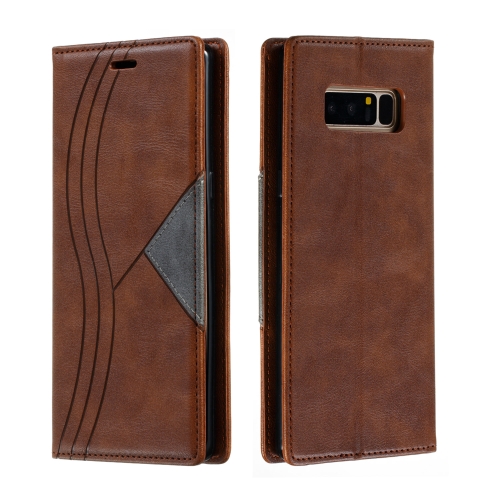 

For Galaxy Note 8 Splicing Color Magnetic Hem Horizontal Flip Leather Case with Holder & Card Slots(Brown)