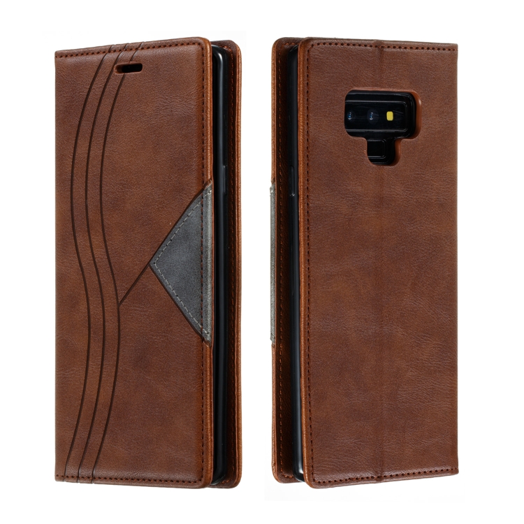 

For Galaxy Note 9 Splicing Color Magnetic Hem Horizontal Flip Leather Case with Holder & Card Slots(Brown)