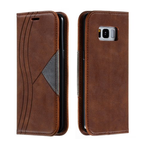 

For Galaxy S8 Splicing Color Magnetic Hem Horizontal Flip Leather Case with Holder & Card Slots(Brown)