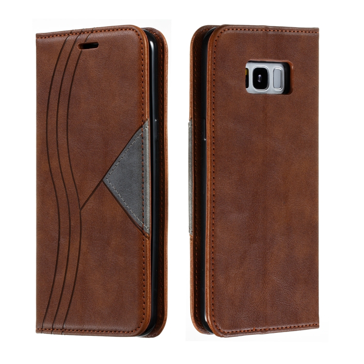 

For Galaxy S8 Plus Splicing Color Magnetic Hem Horizontal Flip Leather Case with Holder & Card Slots(Brown)