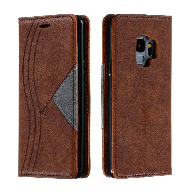 

For Galaxy S9 Splicing Color Magnetic Hem Horizontal Flip Leather Case with Holder & Card Slots(Brown)