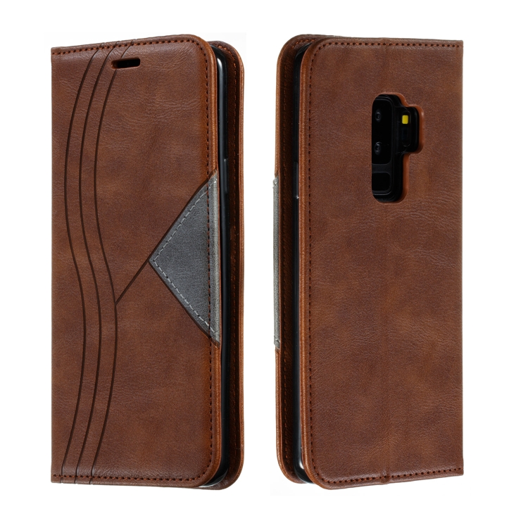 

For Galaxy S9 Plus Splicing Color Magnetic Hem Horizontal Flip Leather Case with Holder & Card Slots(Brown)