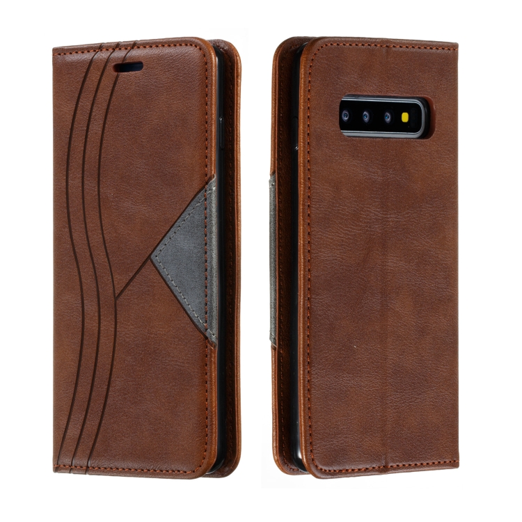 

For Galaxy S10 Splicing Color Magnetic Hem Horizontal Flip Leather Case with Holder & Card Slots(Brown)