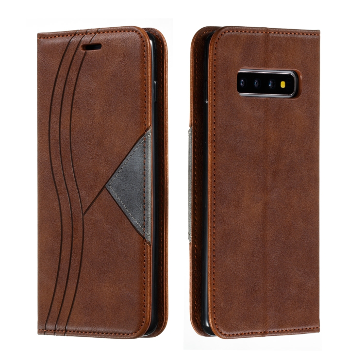 

For Galaxy S10 Plus Splicing Color Magnetic Hem Horizontal Flip Leather Case with Holder & Card Slots(Brown)