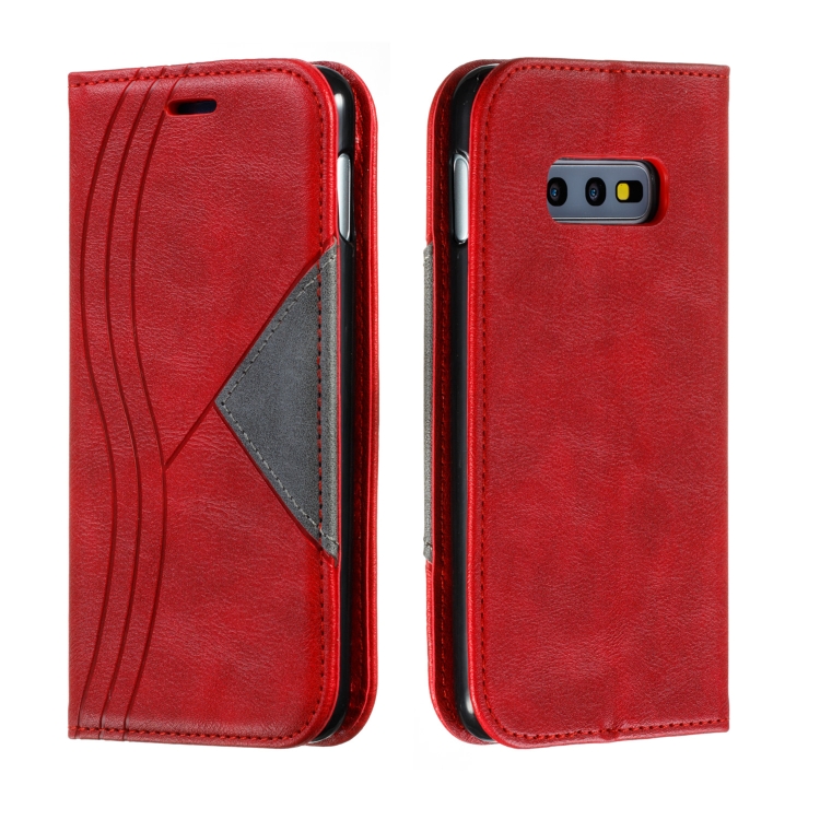 

For Galaxy S10 Lite Splicing Color Magnetic Hem Horizontal Flip Leather Case with Holder & Card Slots(Red)
