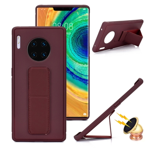 

For Huawei Mate 30 Shockproof PC + TPU Protective Case with Wristband & Holder(Brown)