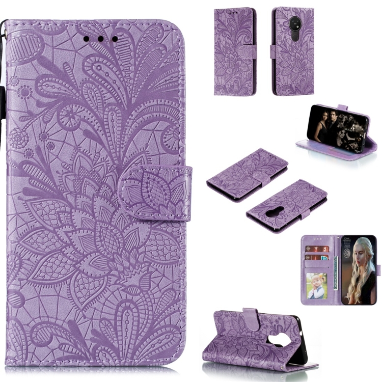 

For Nokia 7.2 Lace Flower Horizontal Flip Leather Case with Holder & Card Slots & Wallet & Photo Frame(Purple)