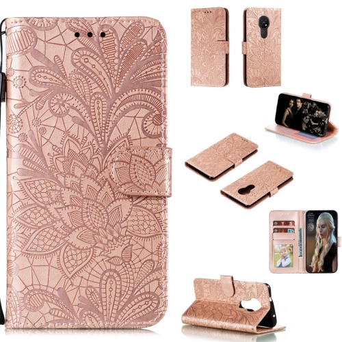 

For Nokia 7.2 Lace Flower Horizontal Flip Leather Case with Holder & Card Slots & Wallet & Photo Frame(Rose Gold)