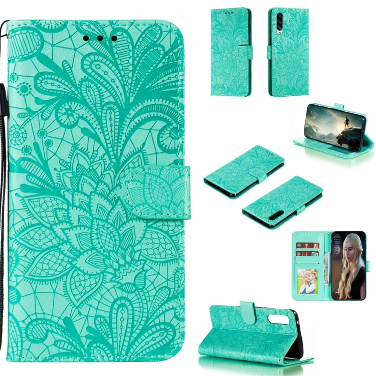 

For Galaxy A90 5G Lace Flower Horizontal Flip Leather Case with Holder & Card Slots & Wallet & Photo Frame(Green)