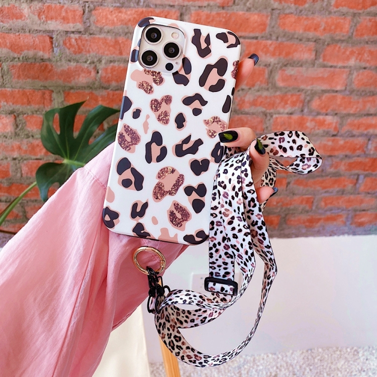 

Leopard Print TPU Straight Edge Phone Case with Lanyard For iPhone 13(White)