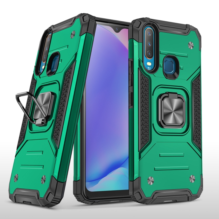 

For vivo Y17 Magnetic Armor Shockproof TPU + PC Phone Case with Metal Ring Holder(Dark Green)