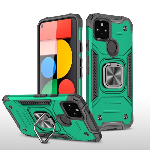 

For Google Pixel 4a 5G Magnetic Armor Shockproof TPU + PC Phone Case with Metal Ring Holder(Dark Green)