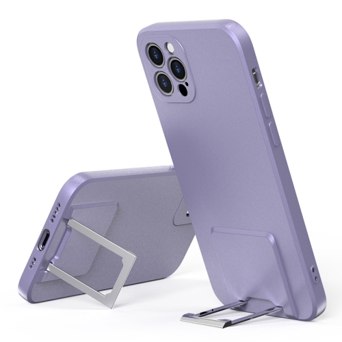 

Skin Feel Frosted TPU Shockproof Phone Case with Telescopic Holder For iPhone 13 Pro(Purple)