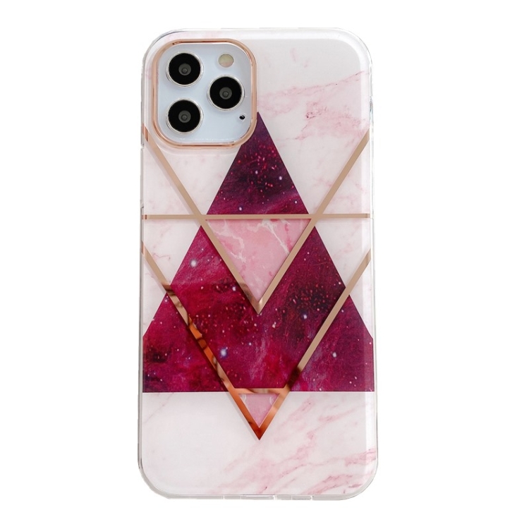 

Dual-side Laminating Marble TPU Phone Case For iPhone 12 / 12 Pro(Stitching Red)