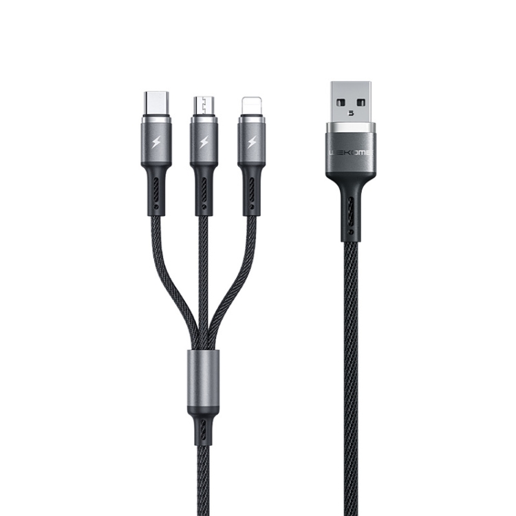 

WK WDC-150 3 In 1 8 Pin + Micro USB + Type-C / USB-C Metal Charging Cable, Length: 1.2m(Black)