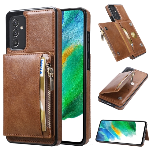 

For Samsung Galaxy A82 Zipper Wallet Bag PU Back Cover Shockrpoof Phone Case with Holder & Card Slots & Wallet(Brown)