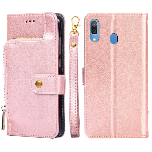 

For Samsung Galaxy A30 (Japan Ver.) Zipper Bag Horizontal Flip Leather Phone Case with Holder & Card Slots & Lanyard(Rose Gold)