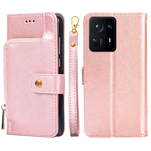 

For Xiaomi Mix 4 Zipper Bag Horizontal Flip Leather Phone Case with Holder & Card Slots & Lanyard(Rose Gold)