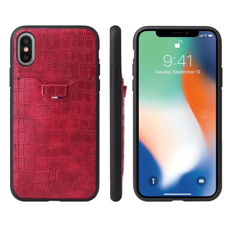 

For iPhone X / XS Crocodile Texture TPU + Leather Protective Case with Card Slot(Red)